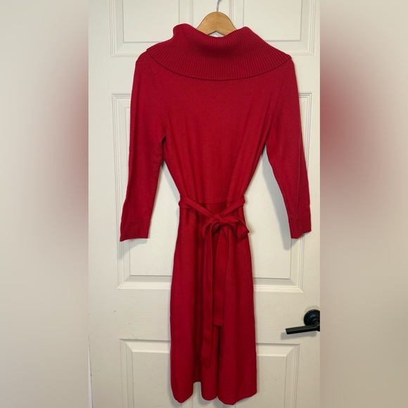 Talbots Red Sweater Dress Cowl Neck Cotton Knit Turtleneck Tie Belt Waist 6 8 - Picture 3 of 6